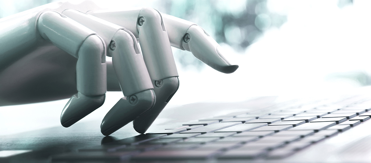 Robotic hand typing on a keyboard