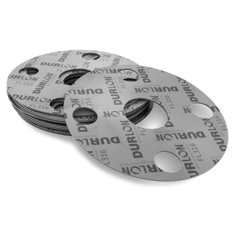 Flexible graphite Durlon FL316 flange gaskets with center openings and bolt holes.
