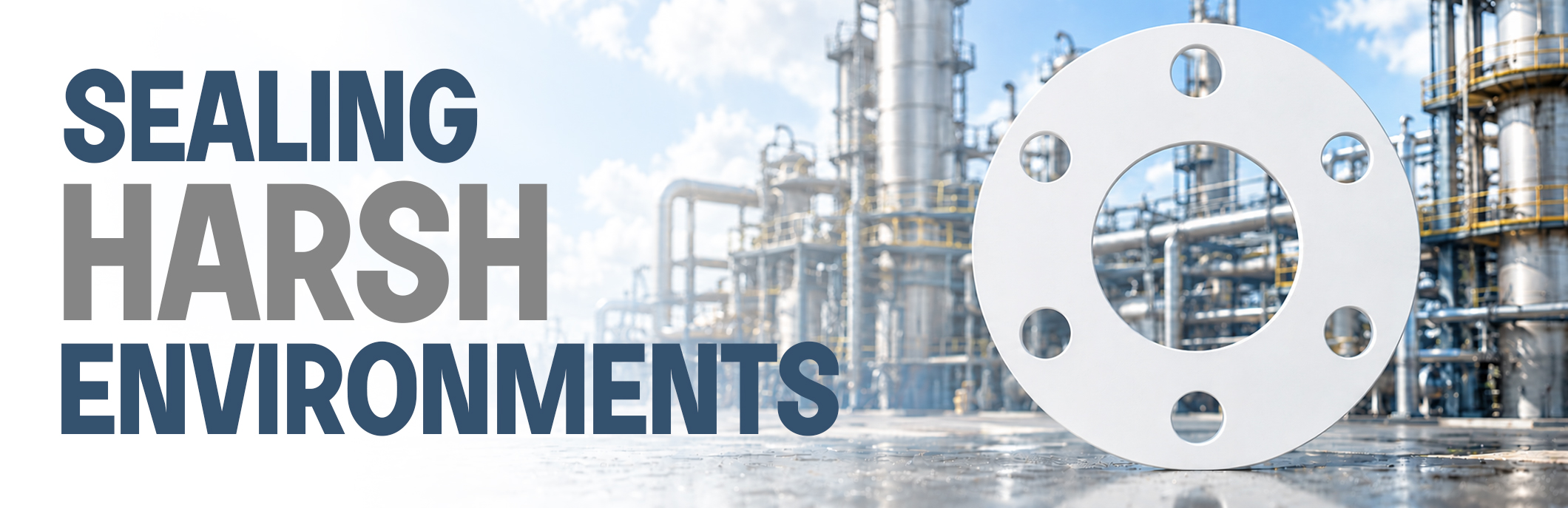 Industrial gasket sealing a flange in a harsh processing environment.